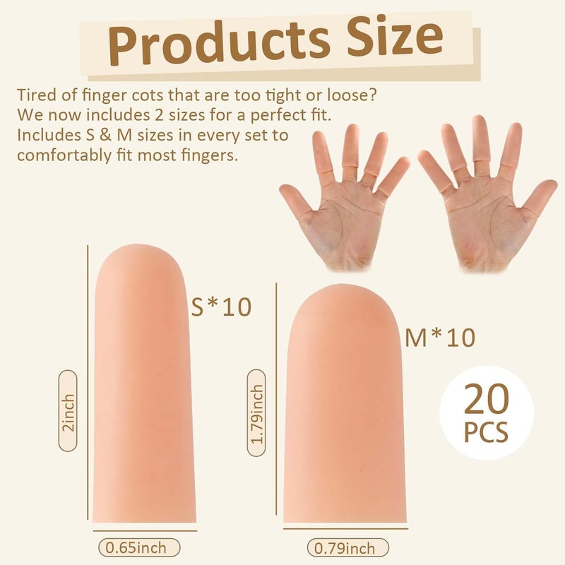 YIVCKOM Gel Finger Cots, Silicone Finger Protectors, Fingertip Bandages Band-aids for Dry Skin, Cracked Fingertip Treatment,Thumb Protector Covers for Hand Eczema Finger Arthritis (20pcs) - Image 2